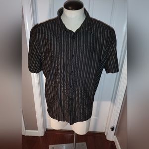 MEN'S Calvin Klein Striped Button Down Short Sleeve Shirt Sz XXL